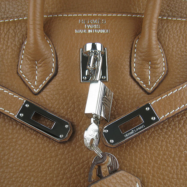 Super A Replica Hermes Togo Leather Birkin 25CM Handbag Light Coffee 6068 - Click Image to Close